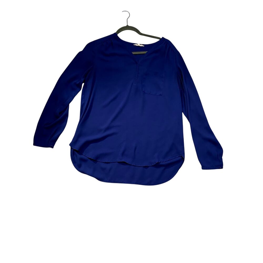 Pleione Blue Split Neck Georgette Blouse